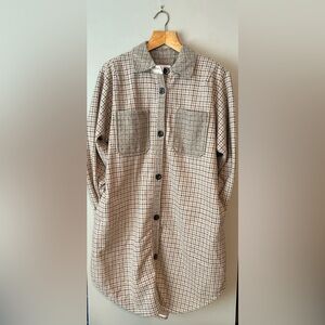 Knee length plaid shirt jacket